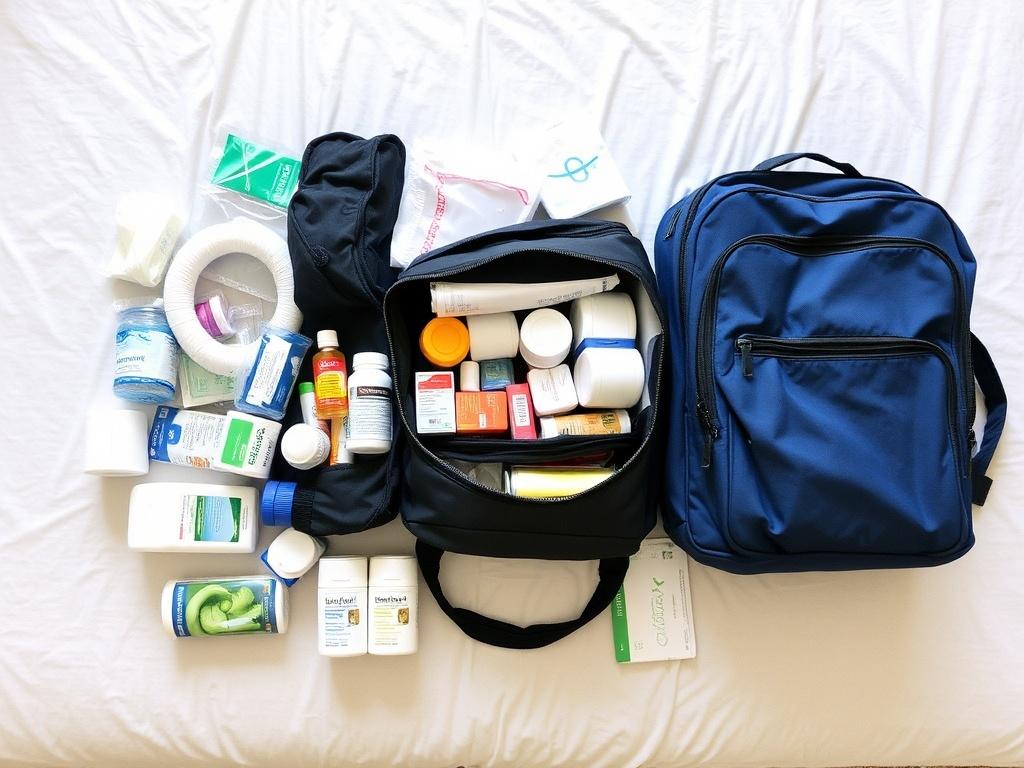 Die Tasche für das Krankenhaus packen. Medikamente und medizinische Hilfsmittel