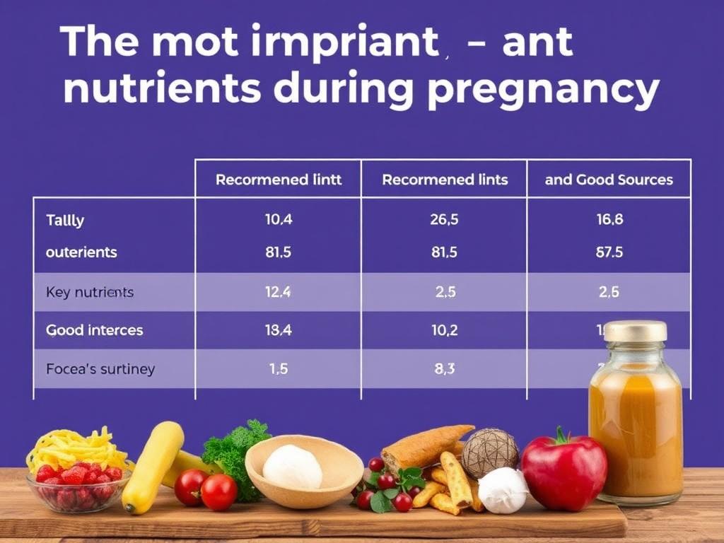 Die wichtigsten Nährstoffe in der Schwangerschaft. Tabelle: Übersicht zentraler Nährstoffe, empfohlene Zufuhr und gute Quellen