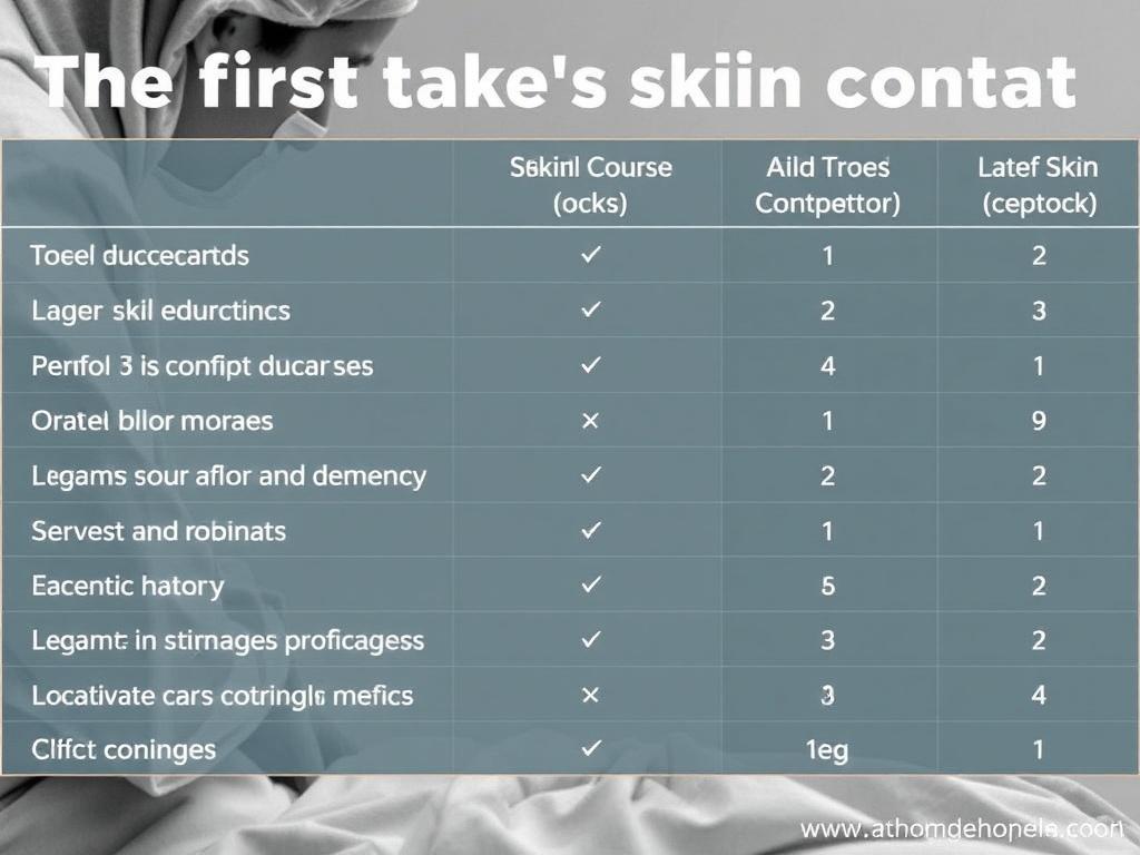     Le premier contact peau à peau. Petite table récapitulative des bénéfices